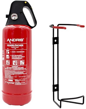 Auto Feuerlöscher 2kg ABC Pulver mit praktischer Griffhaube und KFZ Halter EN3, inkl. ANDRIS® Prüfnachweis