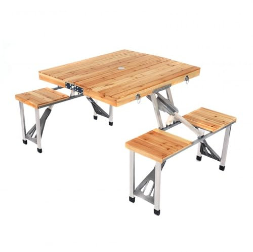 Oypla Portable Wooden Folding Outdoor Picnic Table and Bench Set 4 Seats