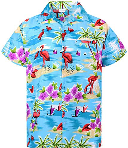 King Kameha Funky Chemise-Hawaienne, Manche-Courte, Flamingos, Turquoise, M