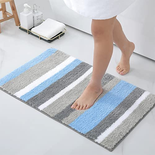 Homaxy rutschfest Badezimmerteppich Weich Hochflor Mikrofaser Badematte Saugfähige Badteppiche Waschbar Badvorleger – 50 x 80 cm, Blau/Grau