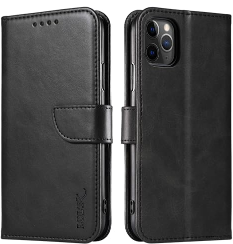 LOLFZ Wallet Case for iPhone 11 Pro Max, Vintage Leather Book Case with Card Holder Kickstand Magnetic Closure Flip Case Cover for iPhone 11 Pro Max - Black