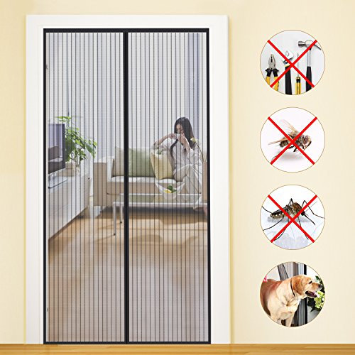 MYCARBON Moustiquaire Aimantée Porte d’Entrée 80x210cm Fermeture Magnétique Maille Ultra Fine Moustiquaire Porte d’Intérieur Rideau Anti Mouche Installation Sans Perçage avec Bande Adhésive, Noir