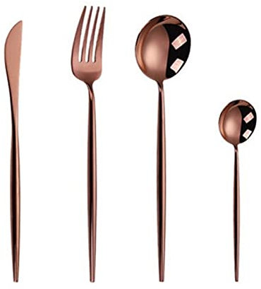 Gold Cutlery Set Forks Spômes Couteaux Vaisselle Couverts d'acier Ensemble de vaisselle en acier inoxydable Ensemble de coussinets Cuillère Couteau Fourchette (Color : ROSE GOLD)