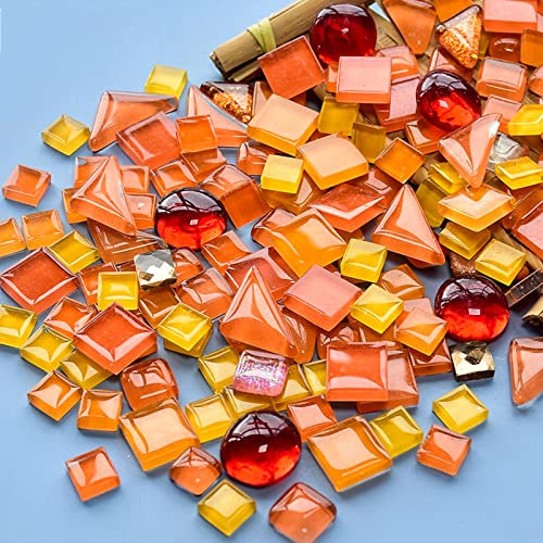 BTMIEY 200 g bunte Kristall-Mosaik-Fliesen, kleine Mini-Mosaik-Fliesen zum Basteln, für Badezimmer, Küche, Heimdekoration, DIY Kunstprojekte (orangefarbene Serie)