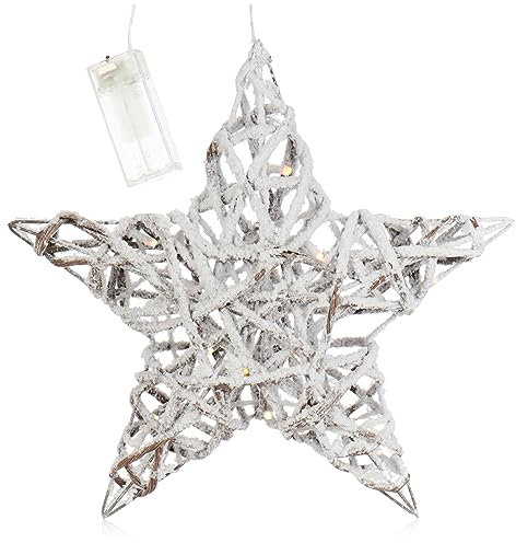 com-four® Künstlicher LED Weihnachtsstern beschneit, winterlicher Türkranz mit Beleuchtung und Timer, Weihnachtsdeko mit 15 warmweißen LEDs (01 Stück - Weiß - Stern 40cm)
