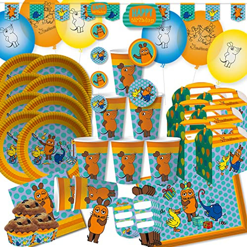 Party-Set Kindergeburtstag viele Teile Geschirr Geburtstag Dekoration Geburtstagstisch (Die Maus XXL)