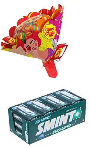 Chupa Chups Caramelo con Palo de Sabores Variados, 19 x 12g + Smint Tin Eucalipto, Caramelo Comprimido Sin Azúcar - 12 unidades de 35 gr. (Total 420 gr.)