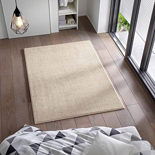 Taracarpet Kurzflor Flachgewebe Teppich für Wohnzimmer, Kinderzimmer und Schlafzimmer Einfarbig Uni Creme 80x250 cm