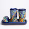 ECONIA - Authentische mexikanische Talavera Tequila Schnapsgläser, Salzstreuer mit Tablett, 4-teiliges Set – Handwerklich bunt handbemalt – Vaso Tequilero Scotch (Daisy Flower)