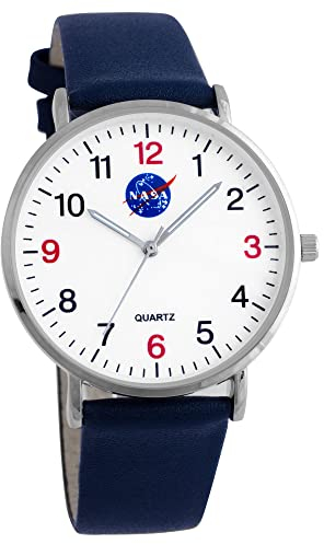 Herrenarmbanduhr mit Lederarmband Astronaut Quarzuhr 40 mm Japanisches Quarzuhrwerk Edelstahlarmband Herrenuhr (Blau)