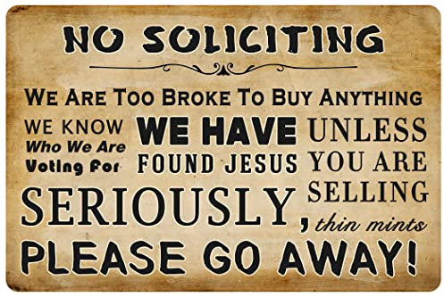 Retro-Poster, Wanddekoration, No Soliciting Please Go Aways, Metall-Blechschilder für Hotel, Geschäft, Hostel, Outdoor-Schilder, 20,3 x 30,5 cm