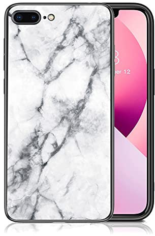 IMEIKONST Compatible with iPhone 8 Plus 5.5 inch Glass Case, Marble Slim Shockproof Glossy Soft Silicone TPU Stylish Protective Rubber Bumper Cover for iPhone 7 Plus / 8 Plus. White LSM