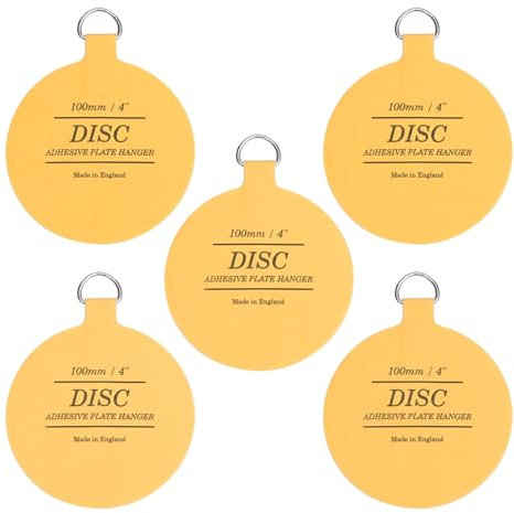 WINSOME Disc Plate Hangers for Walls - Strong Invisible Plate Holder Self Adhesive Stick On Hooks Picture Hanging Wall Plate Holder - Plate Hanging Disk… (100mm / 4'' (Pack of 5)), Yellow (90526)