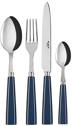 SABRE PARIS - Icône 4 Pc Cutlery Set - Stainless Steel - Fork - Knife - Tablespoon - Teaspoon - Midnight Blue
