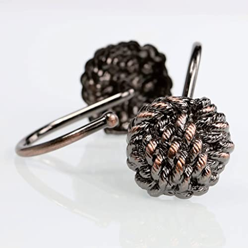 Bronze Shower Curtain Hooks Rings: PopKozzi Rust Proof Metal Decorative Shower Curtain Rings - Fancy Nautical Rustic Vintage Antique Shower Hooks for Bathroom - Set of 12