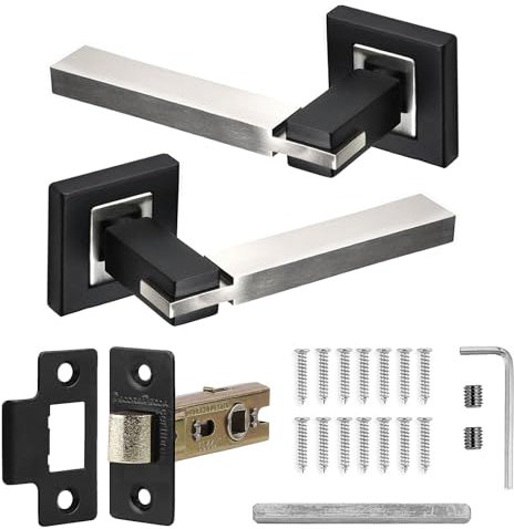 Decoranddecor Duo Colour Door Handles Internal – Aluminium Silver and Black Door Handle Sets for Interior Doors | Internal Door Handles with Mortice Latch | Nexus Range