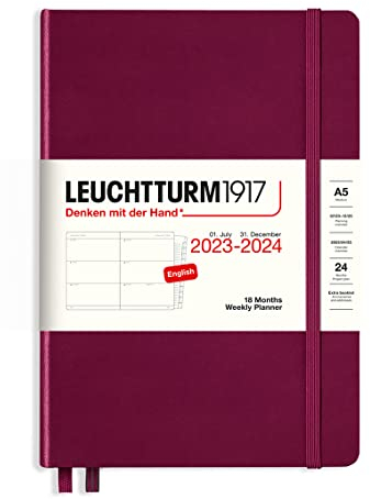 LEUCHTTURM1917 367600 Wochenkalender Medium (A5) 2024, 18 Monate, Port Red, Englisch
