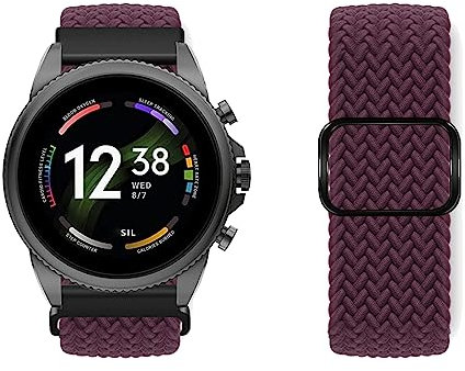 KUWAI Armband für Fossil Gen 6 44mm/Gen 5E 44mm - Nylon Gewebt Loop Band - Atmungsaktiv - Schiebeschnalle - Unisex - Schwarz - 44mm