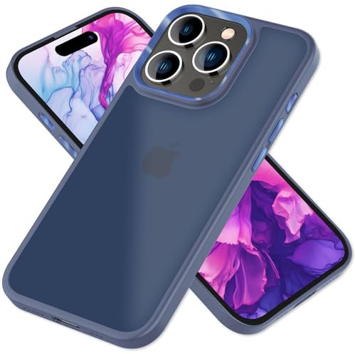NALIA Matte Hybrid Schutzhülle kompatibel mit iPhone 15 Pro Max Hülle, Halb-Transparent Durchscheinend Anti-Gelb Frosted Cover, Harte Rückseite & Aufprallschutz Rahmen, Handyhülle, Farbe:Blau