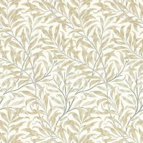 Willow Boughs Linen Beige Wallpaper - Leaves Botanical Modern Contemporary - Paste The Wall Non-Woven