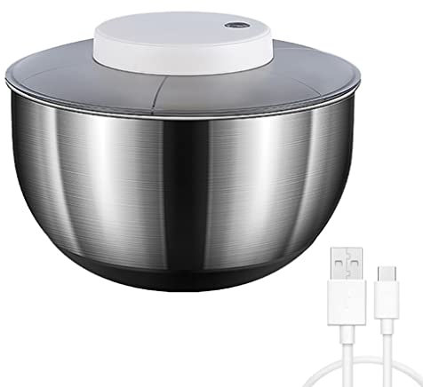 HSTYAIG 5L Automatic Electric Salad Spinner, Stainless Steel Salad Rotator USB Rechargeable Lettuce Spinner Lettuce Washer and Spinner Dryer for Salad Greens, Lettuce, Fruits and Vegetables