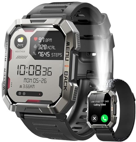 Military Smart Watch for Men(Answer/Make Call), 2.01Fitness Tracker Watch with Compass/Flashlight/100 Days Battery/Heart Rate/SpO2/Sleep Monitor,Outdoor Sports Smartwatch,110+ Sports for Android IOS