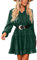 CUPSHE Women's Casual Dress Flounce Drawstring Long Sleeve Dress V-Neck Without Belt Loose Party A-Line Cocktail Mini Dress Green L