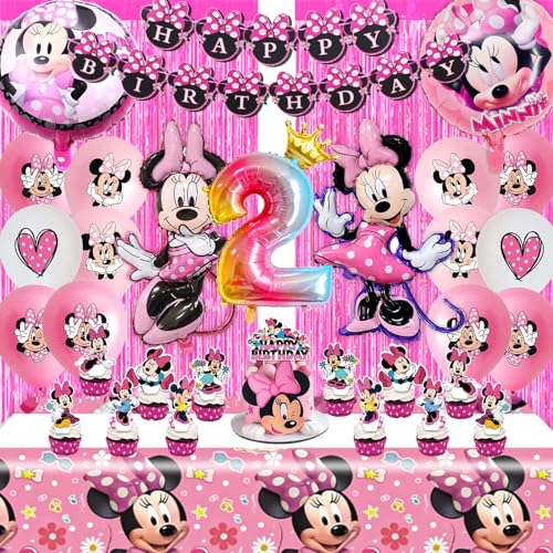 VENYAA Mouse Geburtstagsdeko 2 Jahre, Rosa Deko Geburtstag Mädchen 2 Jahre, Set maus Geburtstag Party Deko, Mouse Luftballons 2 Geburtstag ( Maus Geburtstagsdeko 2 Jahre)