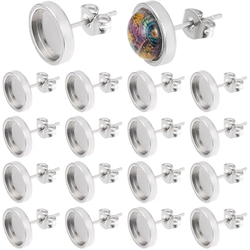 Beebeecraft 1 Box 50 Stück Edelstahl Ohrstecker Cabochon Fassung Pfostenbecher Mit Leerem Flachem Rundem Einfassungstablett 8 mm Ohrstecker Komponenten Schmuckzubehör Für Die Herstellung