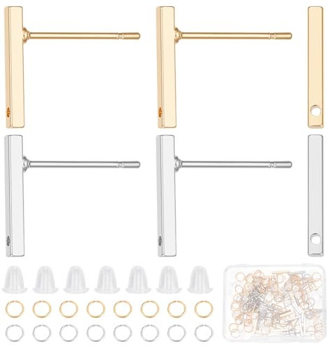 Beebeecraft 1 Box 40 Stück Rechteckige Ohrstecker Zubehör 18 Karat Gold Und Platin Plattiert Geometrische Ohrstecker Mit Loch 100 Biegeringe 50 Ohrmuttern Für Schmuck Ohrring Herstellungszubehör