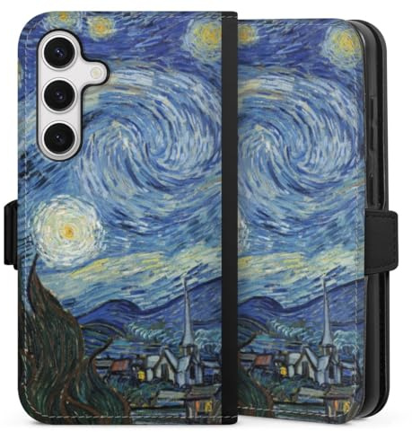 Klapphülle kompatibel mit Samsung Galaxy S 24 Handyhülle aus Kunst Leder schwarz Flip Case Kunst Vincent Van Gogh The Starry Night