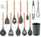 Kitchen Utensil Set 12 PCS Silicone Cooking Utensils Set with Wooden Handle, Heat Resistant, Nonstick Cookware Tongs Spatula Spoon Set Dishwasher Safe Best Kitchen Tools with Holder (Grey)