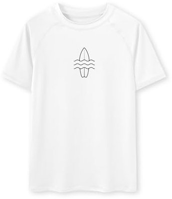 Glimnerize Jungen Rashguard Shirt Atmungsaktiv Top Schwimmshirt Kurzarm UV Shirt Badeshirt Rundkragen Shirt Surfbrett Weiß 128