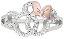 DISNEY STORE Mickey und Minnie Ring für Mädchen, Sterlingsilber, Steinbesatz, Silhouettenring, US-Größe 6, UK-Größe L, Sterling Silber