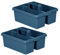 (Set of 2) - Navy Large 2 Compartment Plastic Kitchen Cleaning Carry Tray Caddy Tidy Tote Tray Organiser with Attached Portable Handle Utility Cleaning Caddy Cleaners Basket - 38 X 31.50 X 20cm