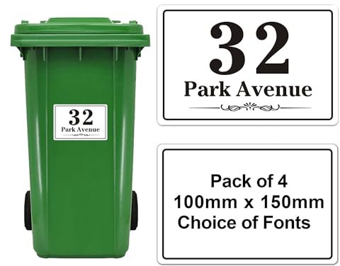 Personalised Bin Numbers for Wheelie Bins Set of 4 Wheelie Bin Numbers Stickers Wheelie Bin Stickers Custom Sticky Number (White-1)
