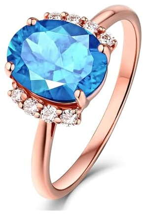 Diamond Ring Frau, Verlobungsring Gold 750 18 Karat Roségold Ovaler Topas Damen Modeschmuck Größe 57 (18.1)