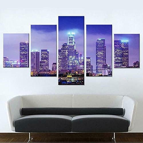 5 Teilig Art Bilder Wandbild Leinwand Nachtansicht Der Gebäude Von Los Angeles 125 X 60 Cm Wohnzimmer Wohnung Wanddekoration Design Wand Bild Kunstdrucke Bilder -6D5I-A4H2-