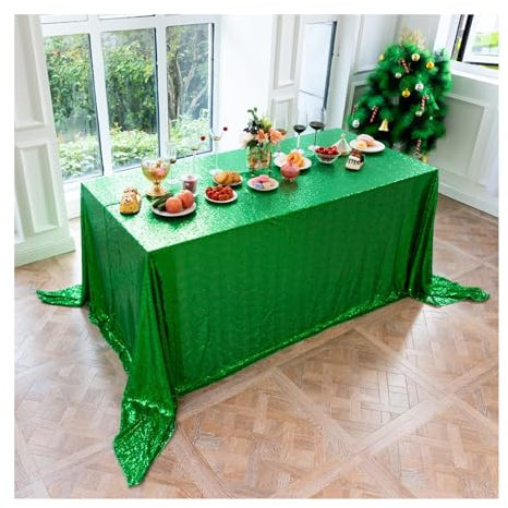 AMDXD Tischdecken 80x80CM, Pailletten Tischtuch Polyester, Geburtstag Tischdecke Dauerhaft Kratzfest Mitteldecke für das ganze Jahr, Grün