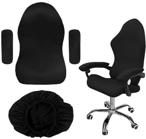 Housses de Chaise de Jeu, Lot de 4 Noires Housse de Chaise de Bureau avec Accoudoirs, Amovibles Lavables Housse Housses de Chaise de Gaming, Housse Fauteuil Bureau pour Chaise Bureau, Chaise Jeu