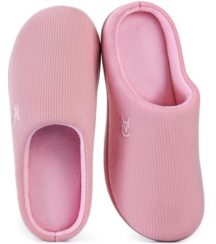 VeraCosy Damen Zweifärbig Hausschuhe Weich Bequem Strick Memoryschaum Rutschfest Pantoffeln Sanftes Rosa, 38-39 EU