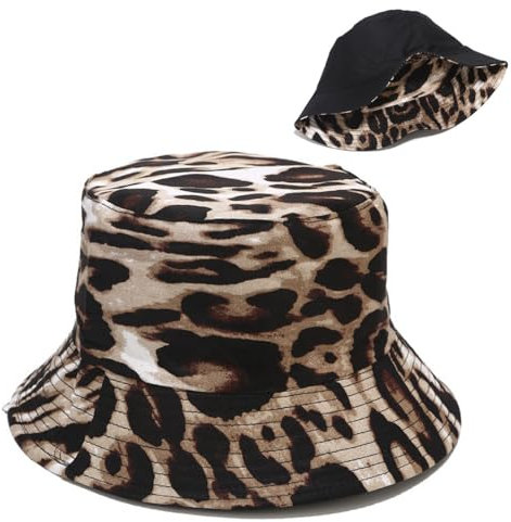 VJUYSW Fischerhut Damen, Leopardenmuster Fischerhut, Reversibel Fischerhüte, Bucket Hat Damen, Anglerhut, Sommer Sonnenhut, für Damen und Herren, Urlaub, Wandern, Camping, Einkaufen