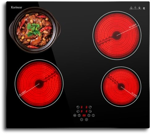 Karinear Electric Ceramic Hob 60cm Touch Control | 6000W Hard Wired Touch Control with Safe Lock, Pause Function