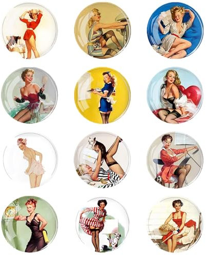 EnixwH 12 Stück Magnete für Magnettafel, 30 MM Kühlschrank Magnete mit Time Girl-Motiven, für Magnettafel, Whiteboard, Küche, Pinnwand Büro Kinder und Erwachsene Geschenk