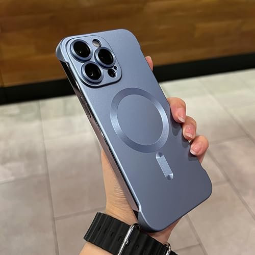 YODAOLI Frameless Matte Ultra Thin Magnetic Phone Case for iPhone 16 Promax, Metallic Paint Frameless Magnetic Phone Case for iPhone 16/15/14/13 Promax (Light Blue,for iPhone 16Promax)