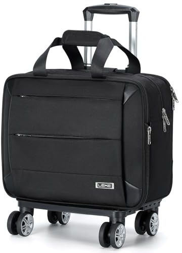 Lekebobor Laptoptasche mit Rollen, Aktentasche auf Rädern, für Damen/Herren, passend für bis zu 39,6 cm (15,6 Zoll) Roll-Computertaschen, wasserabweisend für Reisen, Arbeit und Business, Schwarz 01,