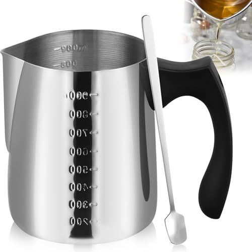 VAIAV Pot de Fusion Cire Bougie 900 ML Bain Marie Chocolat Bol de Fusion avec Graduation, Cuillère et Poignée pour DIY Bougie et Savon Fabrication