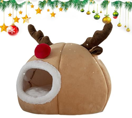 Weihnachts-Katzenhaus – Weihnachts-Katzenbetten, geschlossenes Katzenbett | Weihnachtshöhlenbett für Katzen, Weihnachtsbett für Katzen im Winter | Katzenkratzbaum mit Haus