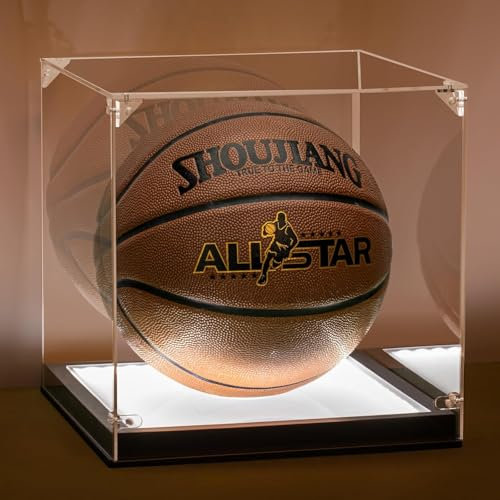 Basketball-Vitrine mit LED-Licht, verdickter UV-Schutz, klarer Acryldeckel, Basketballhalter, Holz-Basketball-Basis, Ständer, Basketballhüllen für signierten Basketball