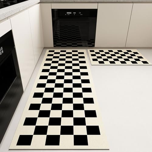 Highdi Absorbant Diatomite Tapis Cuisine, Tapis Cuisine Devant Evier Séchage Rapide, Tapis Cuisine Antidérapant, Noir Blanc Tapis de Cuisine (40x60cm,Damier)